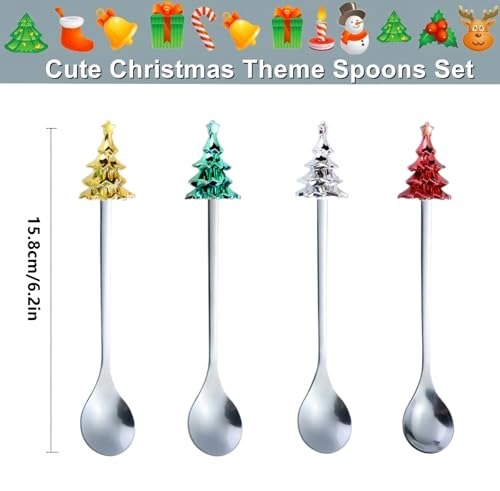 4Pcs Christmas Spoons Stainless Steel Gold Y3995