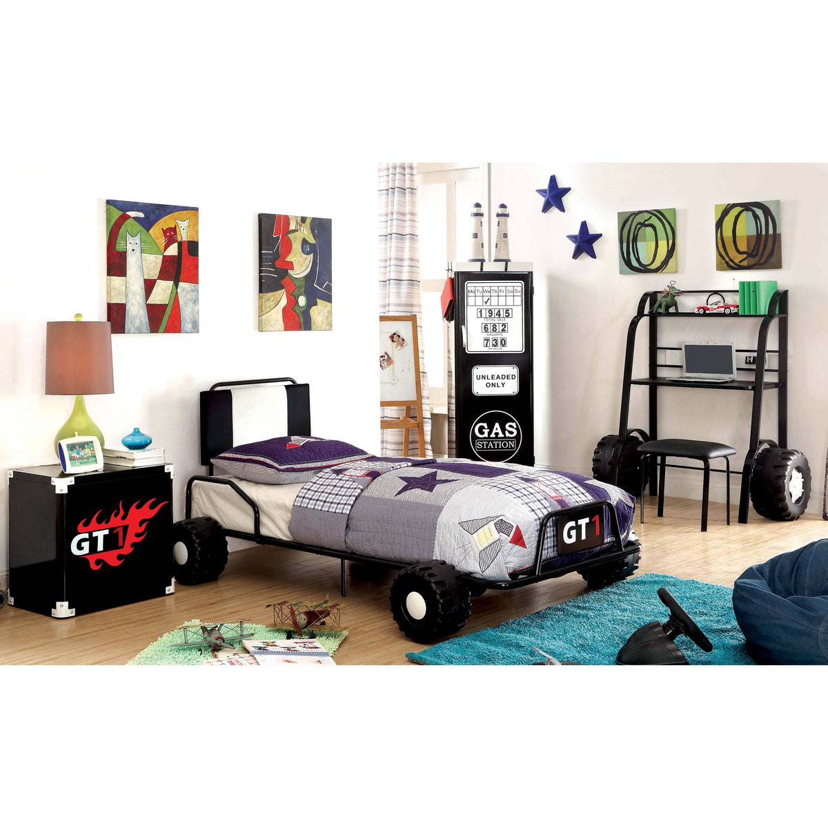 Black 2 Piece Racing Writing Desk Set D9705