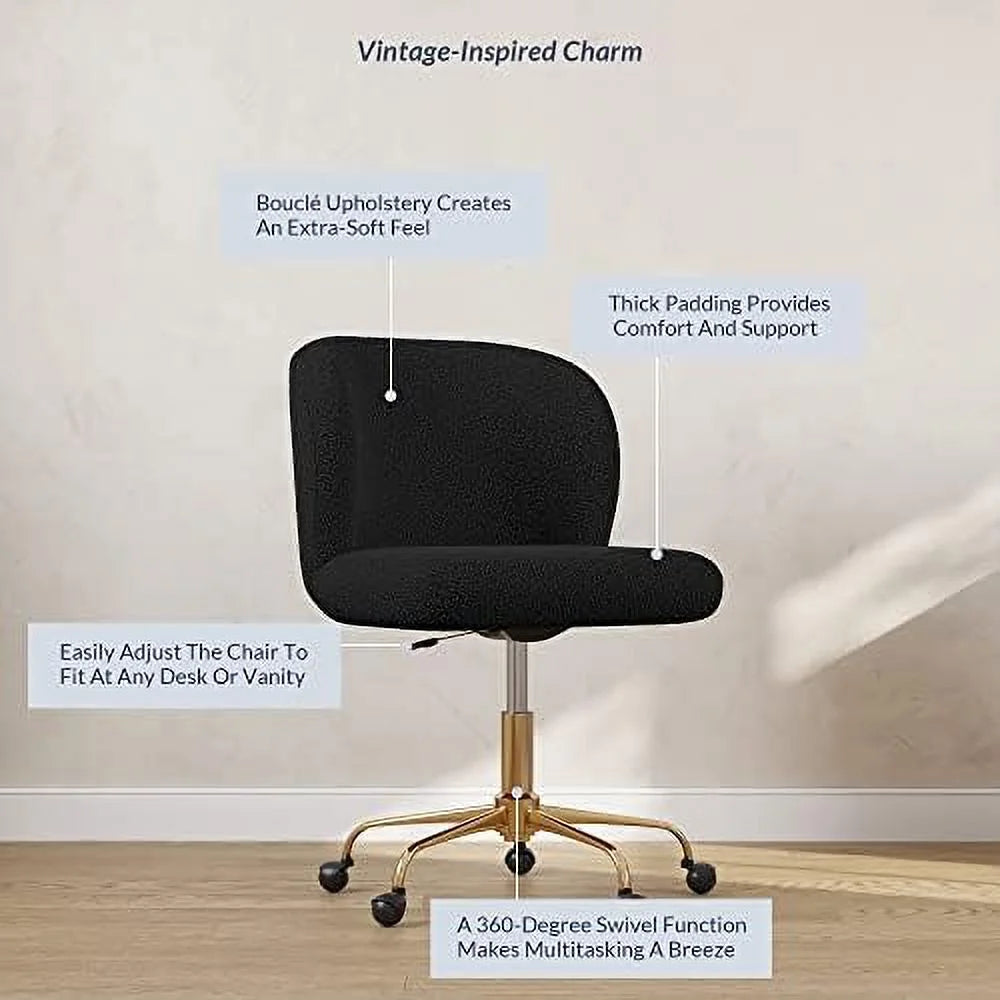 White Upholstered Boucle Office Chair with Arms P8831