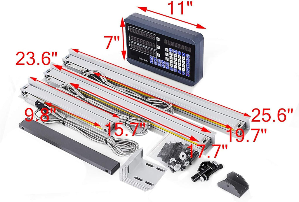 3 Axis Digital Readout DRO Display 250mm+450mm+500mm Travel Length Linear Scale for Mill M52487