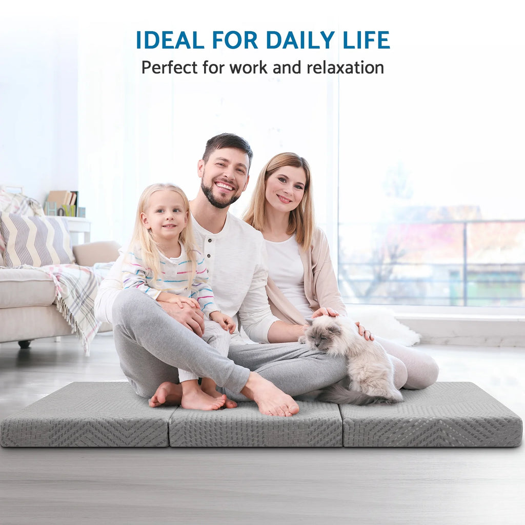 Gray Tri Fold Gel Memory Foam Mattress with Washable Cover S175