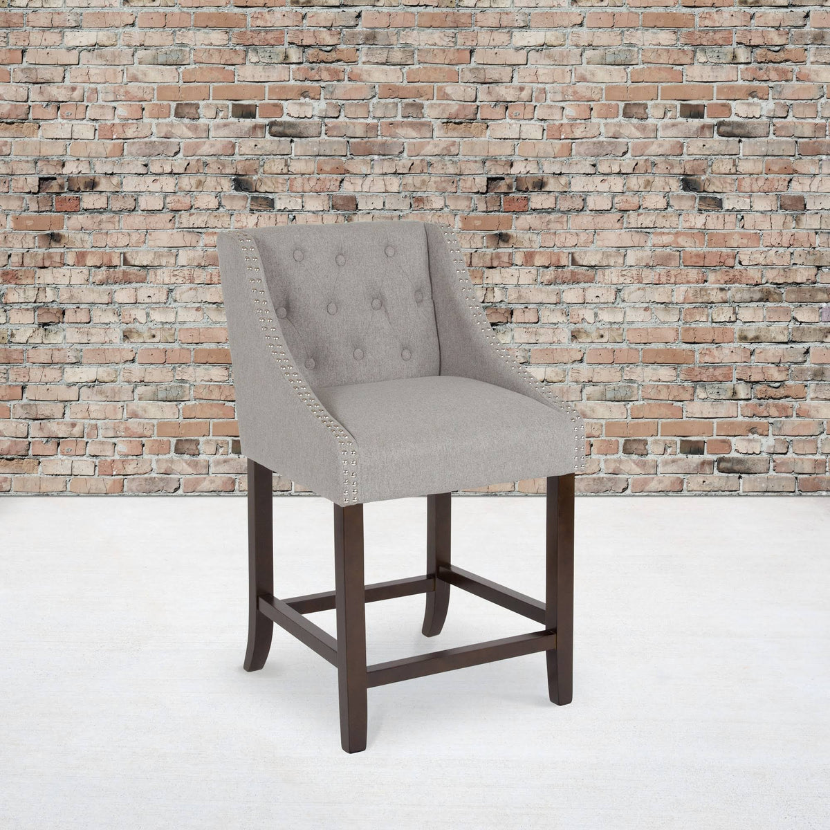 Light Gray Fabric Tufted Counter Height Stool T9005