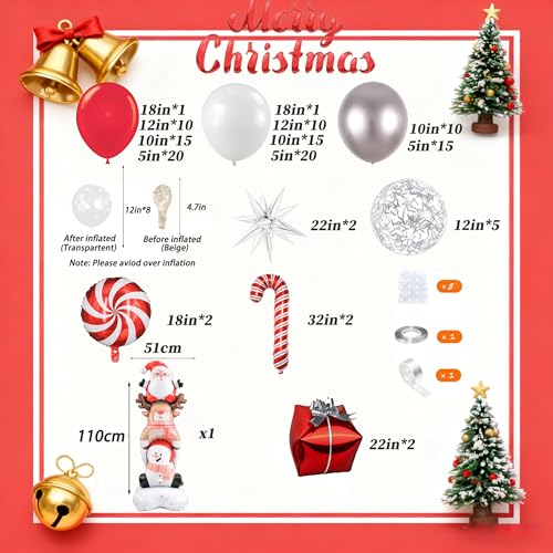 Christmas Balloon Garland Arch Kit with Red White Silver Confetti Foil Balloons W77566