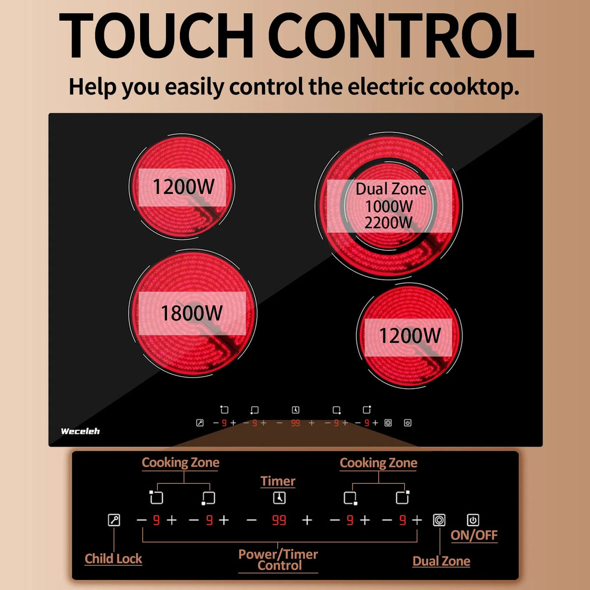 30" 4 Burners Built in Electric Cooktop T1690