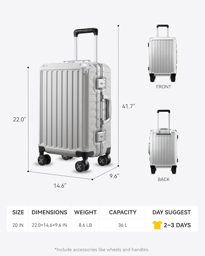 20 Inch Aluminum Frame Polycarbonate Hard Shell Carry On Suitcase U3989