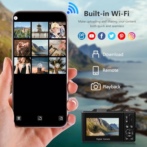 64MP Digital Camera with 3" 180° Flip Screen, 18X Digital Zoom, 32GB Micro SD Card (Black) R7406