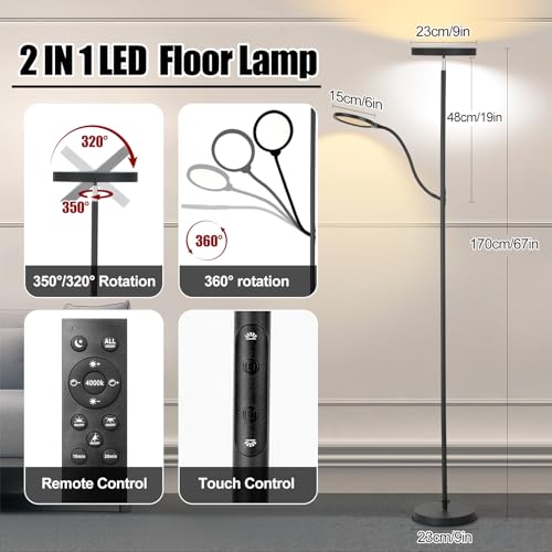 36W 3000LM LED Tall Floor Lamp with Dimmable Reading Light H797397