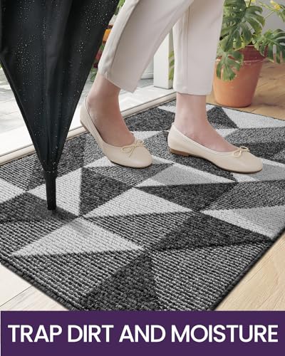 Black Non Slip Washable Absorbent Low-Profile Entrance Mat, 24"X36" E577