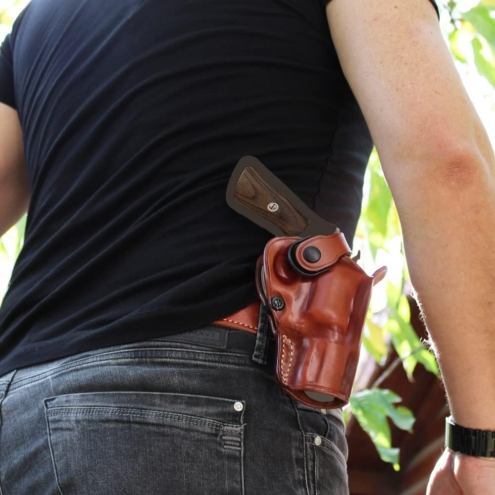 Brown Leather OWB Revolver Holster with Retention Strap for 2.5'' Barrel V5212