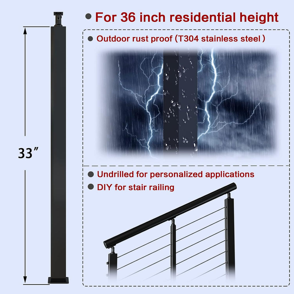 2 Pack Un-drilled Stainless Steel Cable Railing Post E21271