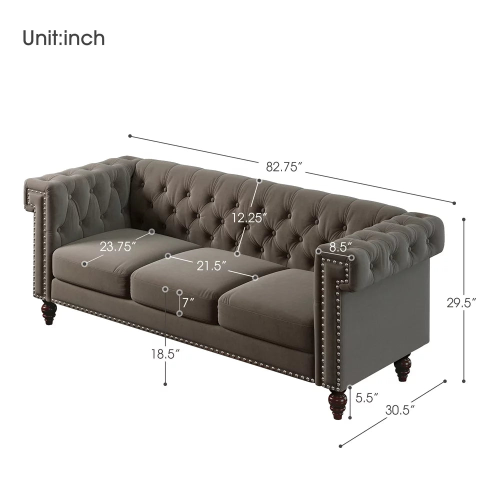 3 Seater Velvet Sofa with 3 Pillows N78268