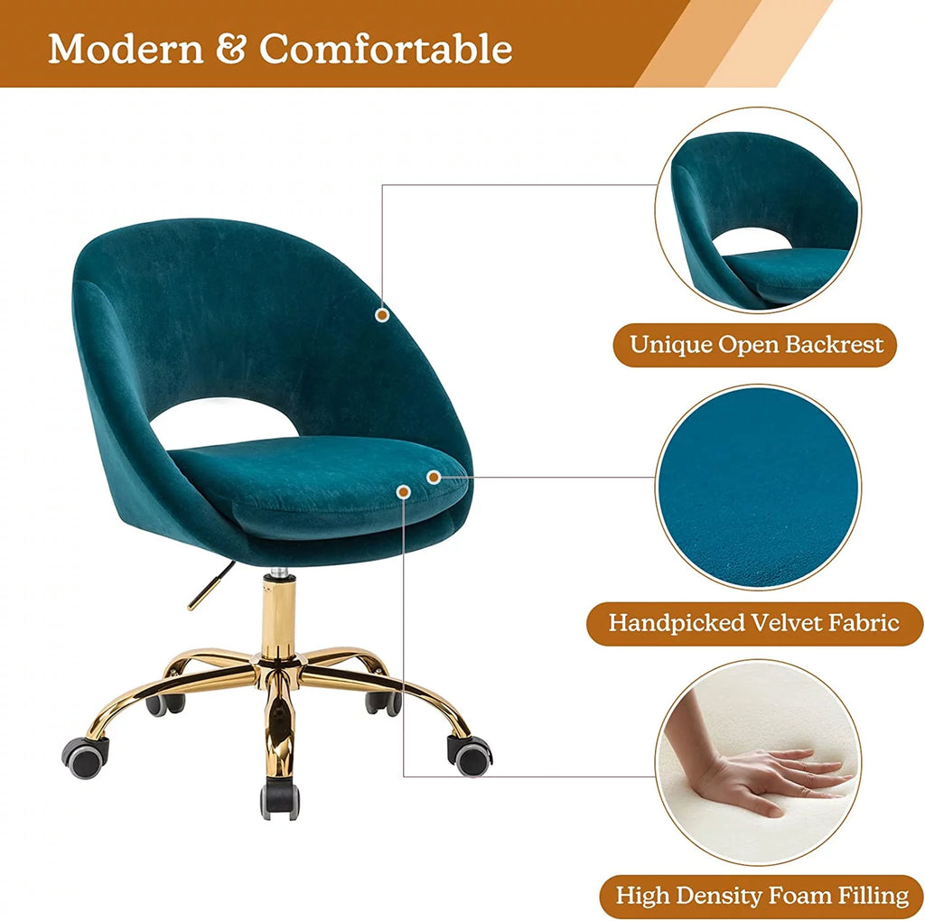Teal Velvet Upholstered Desk Chair A965