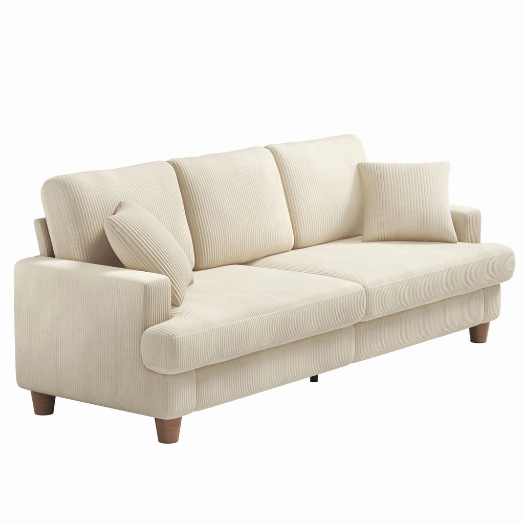Beige 87" Corduroy 3 Seater Sofa with 2 Pillows L11369