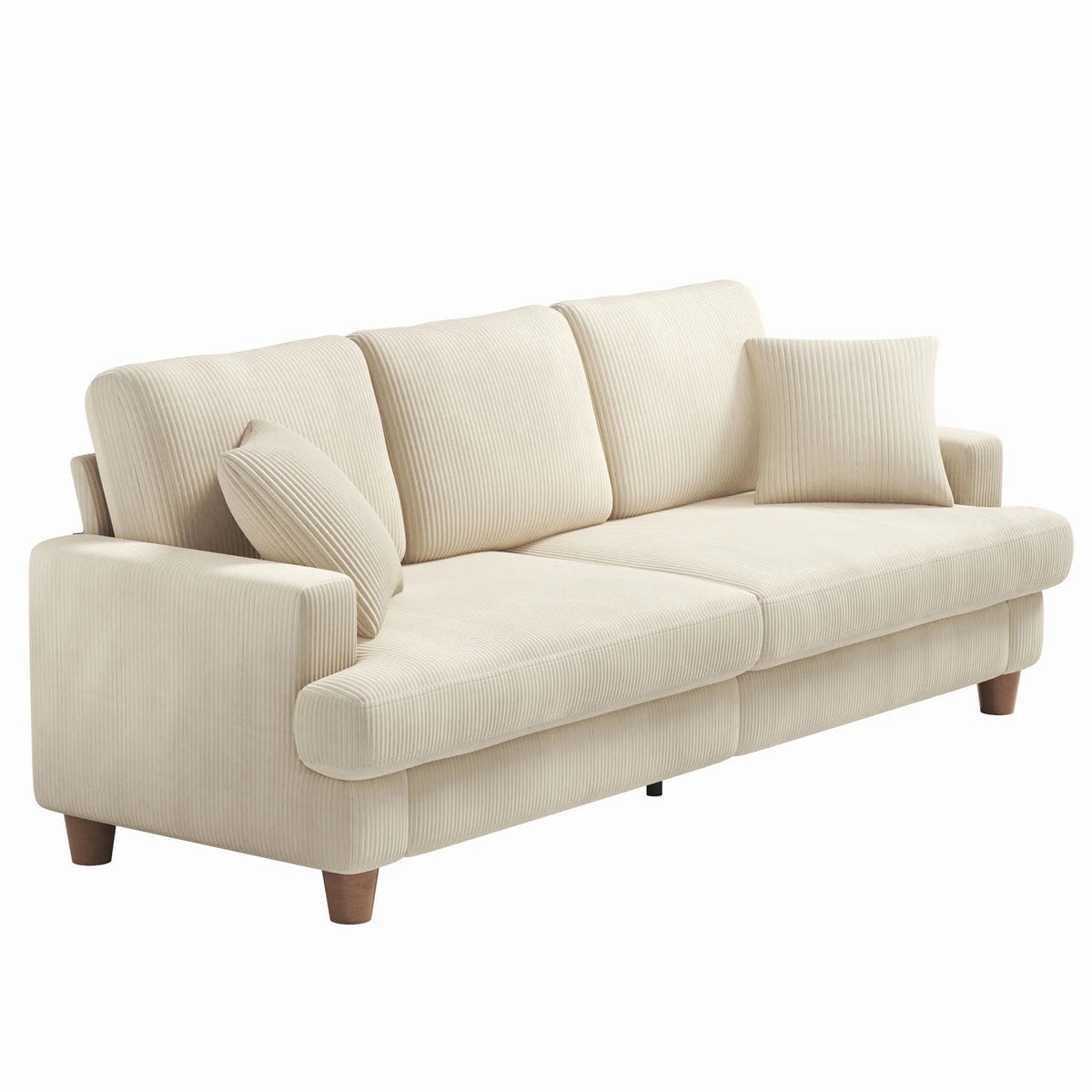 Beige 87" Corduroy 3 Seater Sofa with 2 Pillows L11369