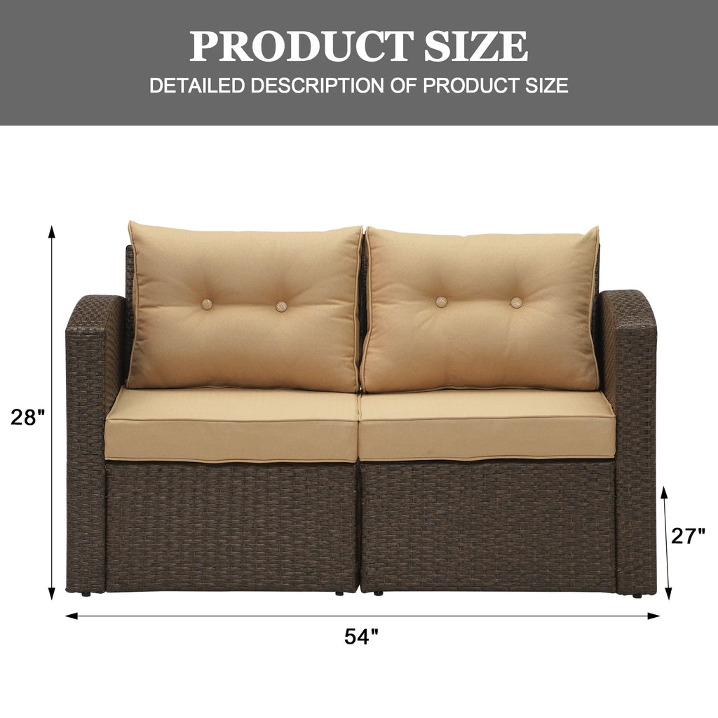 Brown Wicker Rattan Corner Sofa with Beige Cushions Y1049