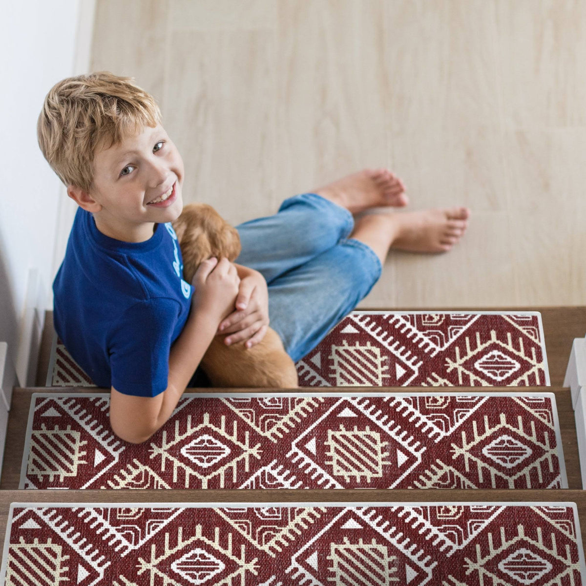 9x22 x 28x22 Cotton Anti-Slip Carpet Stair Treads with Double Adhesive Tape W2605