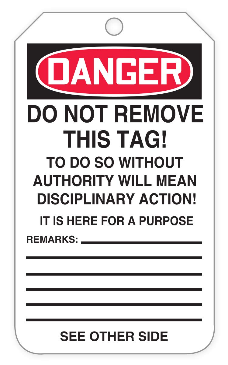 Danger DO NOT Operate Tags, Tear & Water Resistant Cardstock, 6.25 x 3 x 0.01 U926