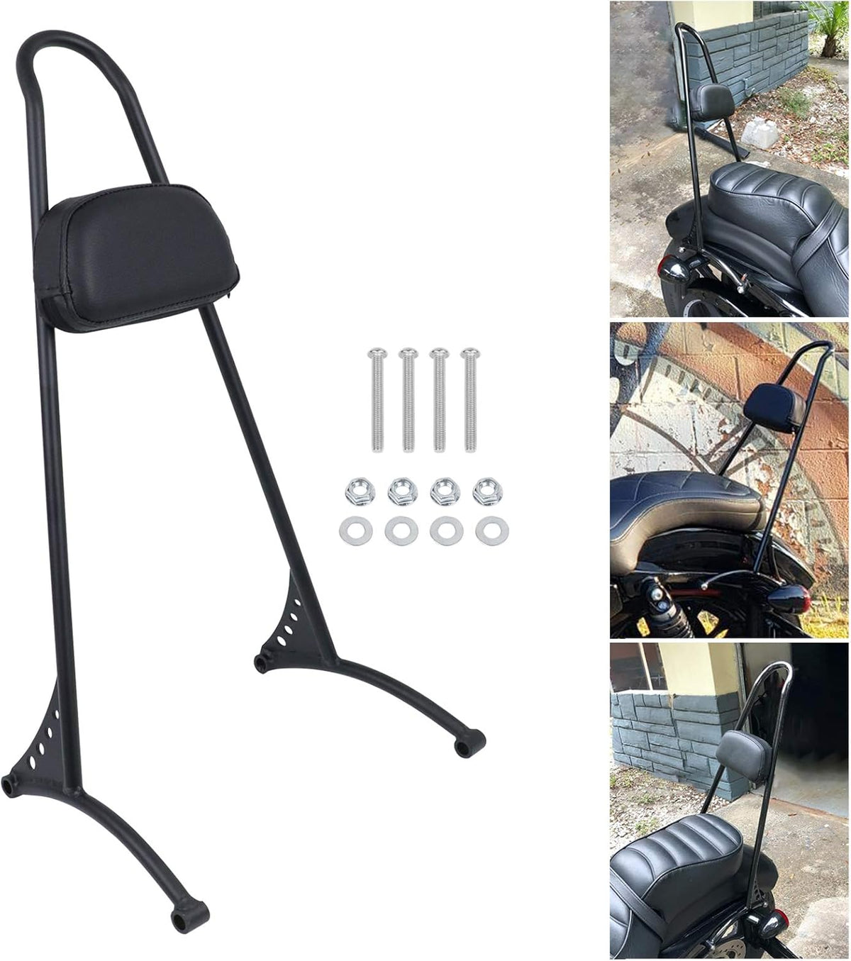 Black 20" Tall Passenger Sissy Bar with Backrest Pad R1199