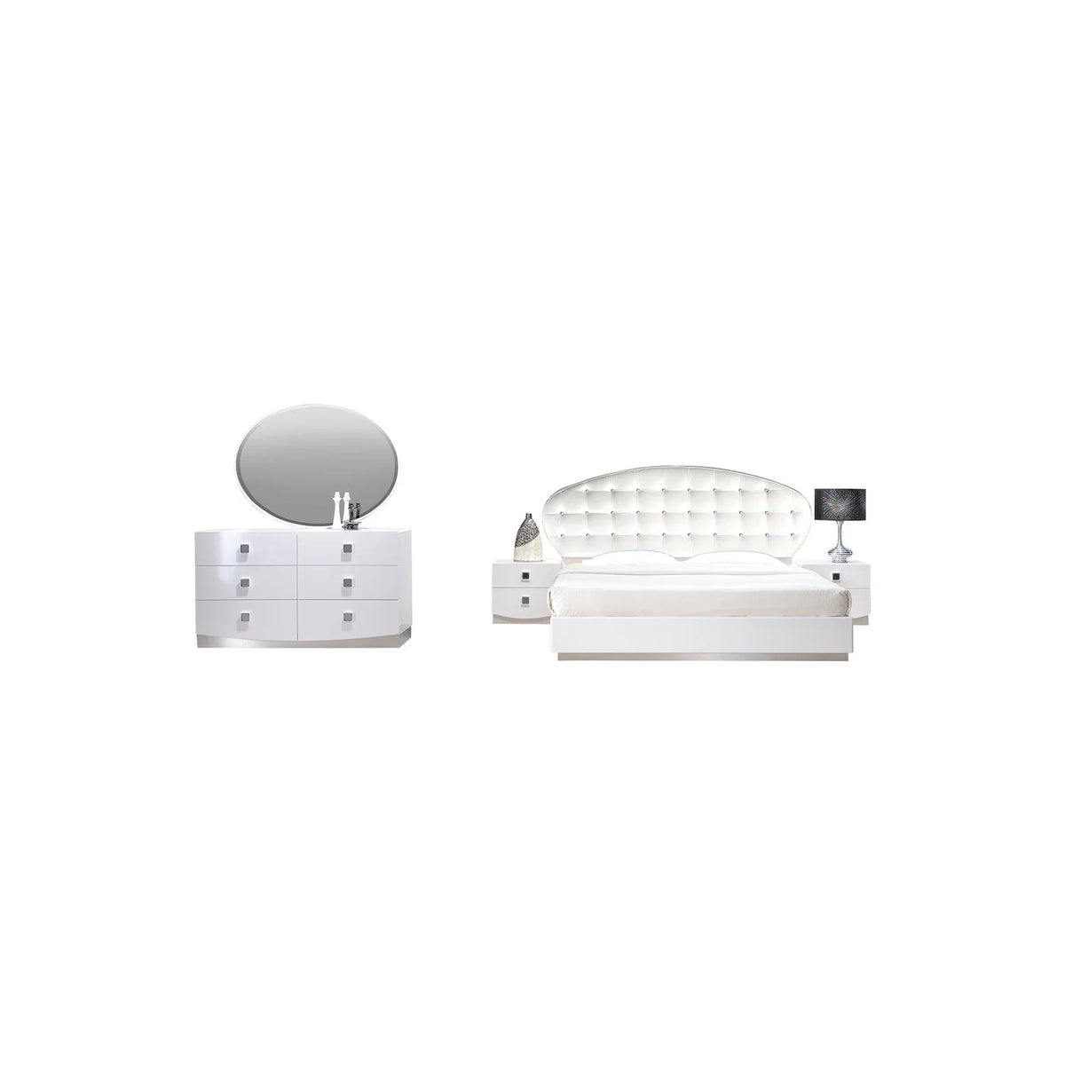 White 5-Piece Faux Leather Bedroom Set E9719