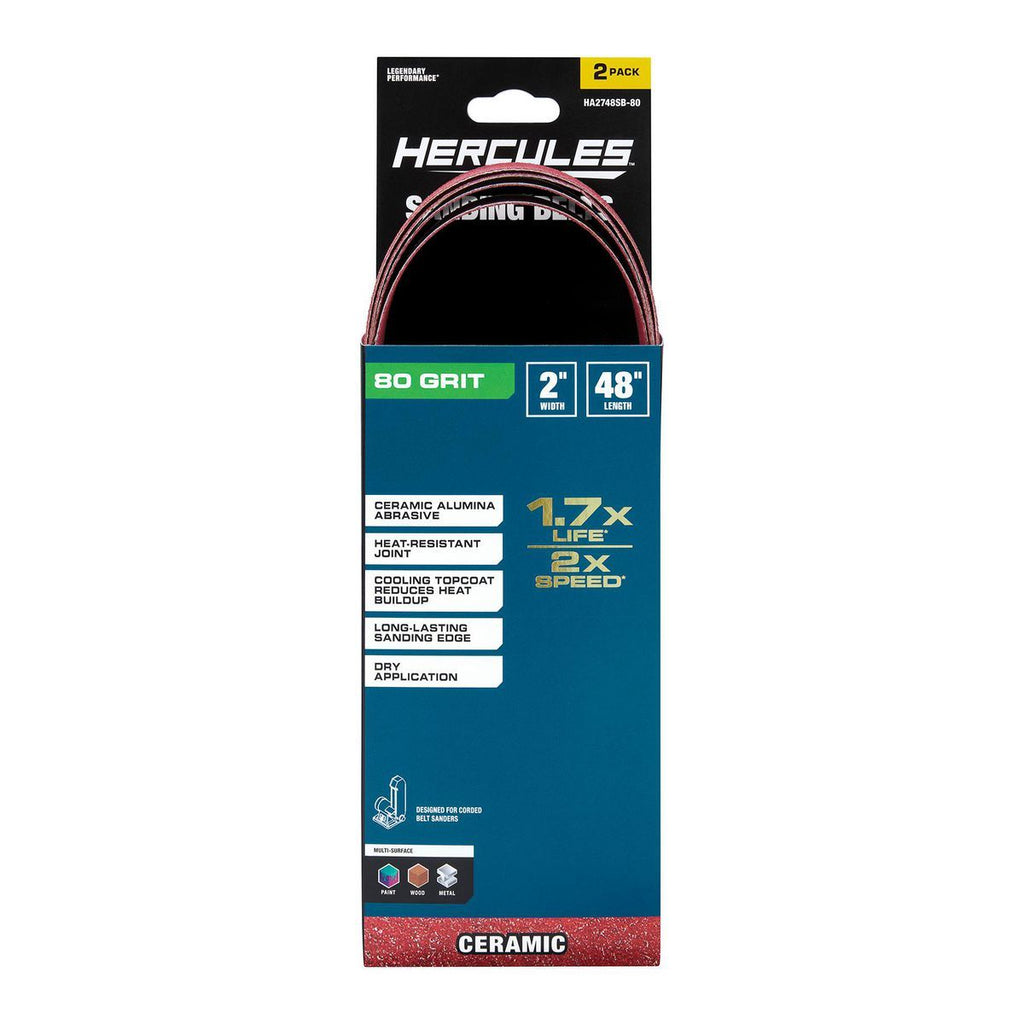 2 in. x 48 in. 80-Grit Ceramic Alumina Sanding Belts 2-Pack Q582