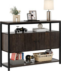 Walnut Brown 3-Tier Console Table with 2 Cabinet Doors E5015