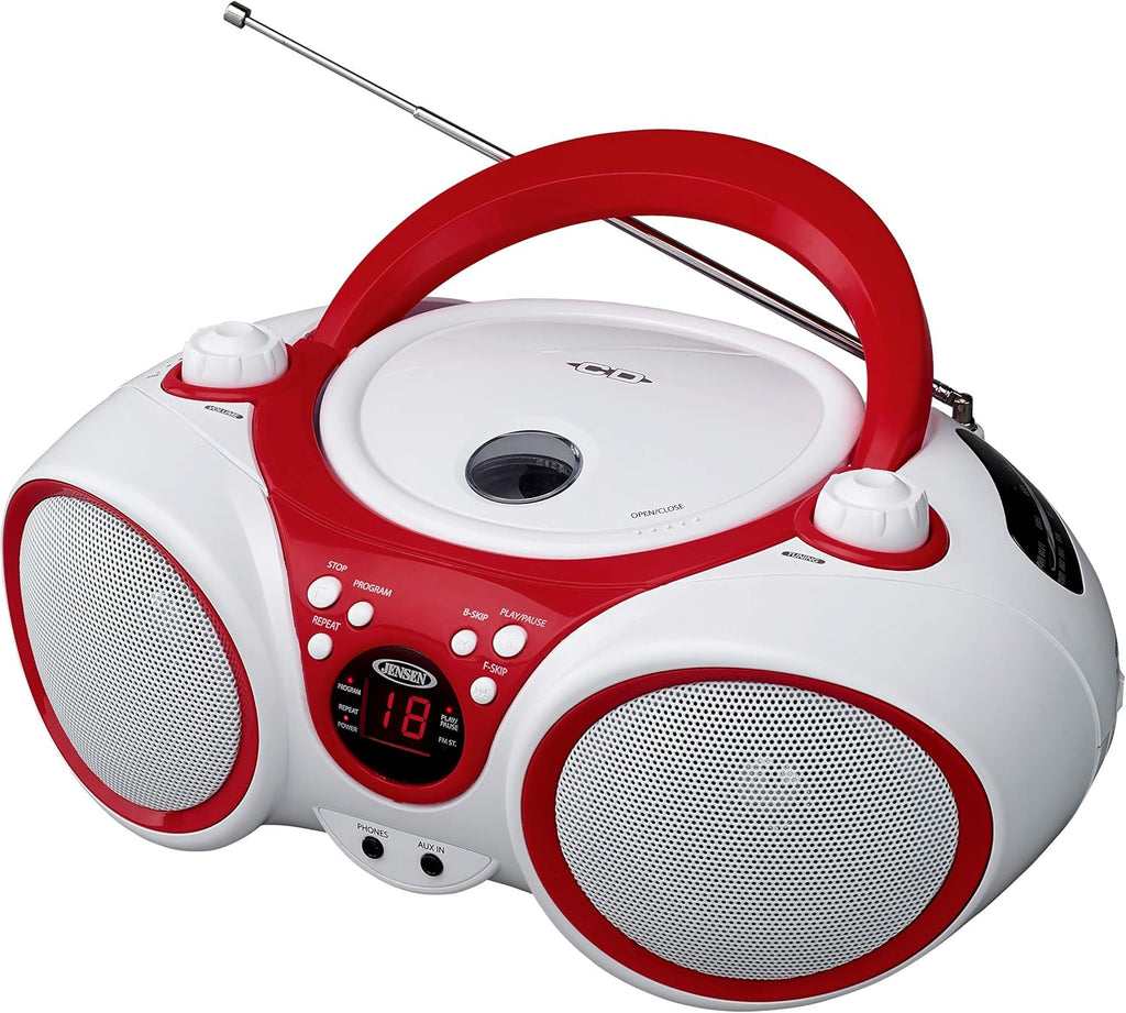 White/Red Portable Stereo Boombox with CD Player, AM/FM Radio, Pack of 2 R1114