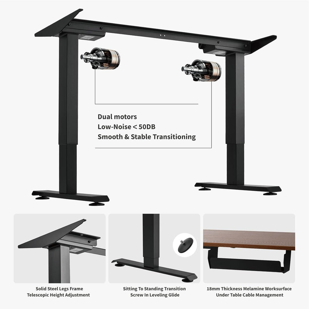 Black Steel Frame Walnut Top Electric Standing Desk, 48 x 24 Inch A497