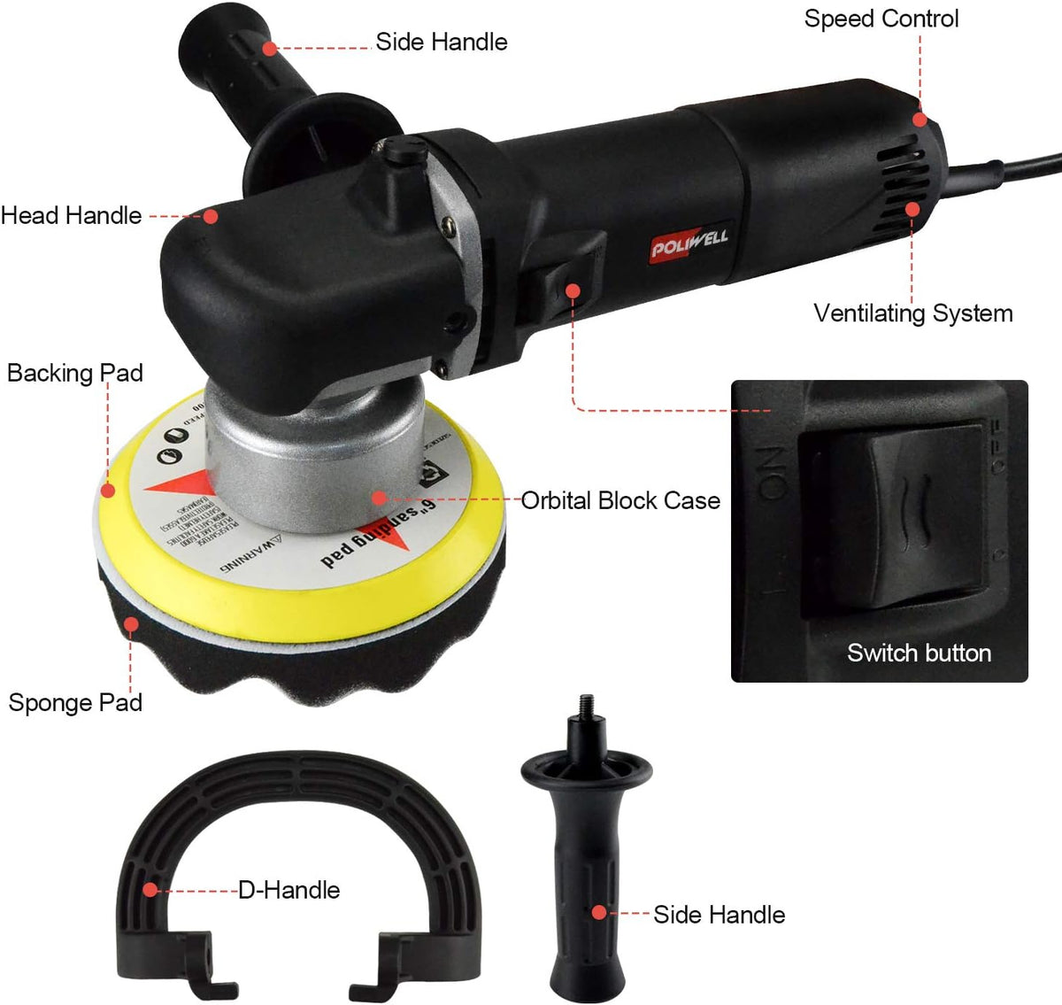6 Inch Dual Action Random Orbital Polisher Kit with 5 Polishing Pads H2998