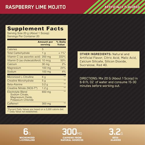 Pre Workout Advanced with Creatine, Beta-Alanine, L-Citrulline and Caffeine, Berry Blast, 20 Servings M339968