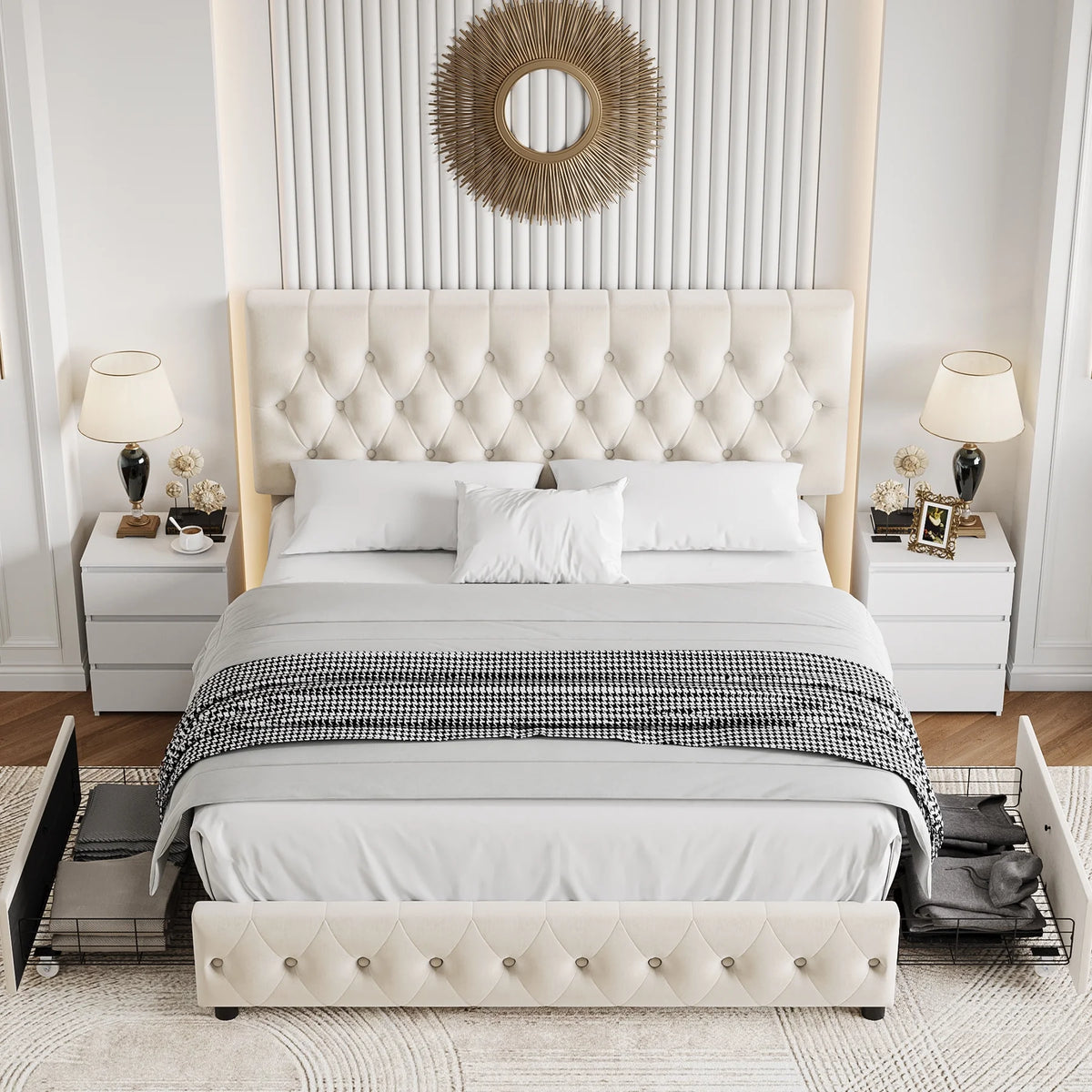 Queen Size Velvet Storage Bed with 4 Drawers G1746