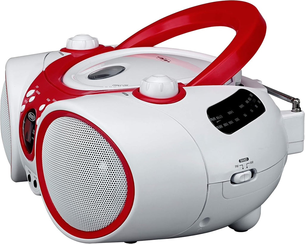 White/Red Portable Stereo Boombox with CD Player, AM/FM Radio, Pack of 2 R1114