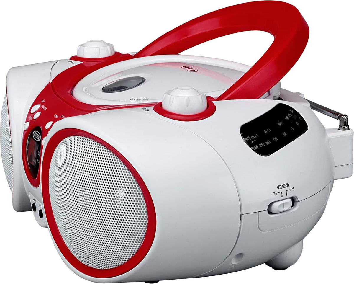 White/Red Portable Stereo Boombox with CD Player, AM/FM Radio, Pack of 2 R1114