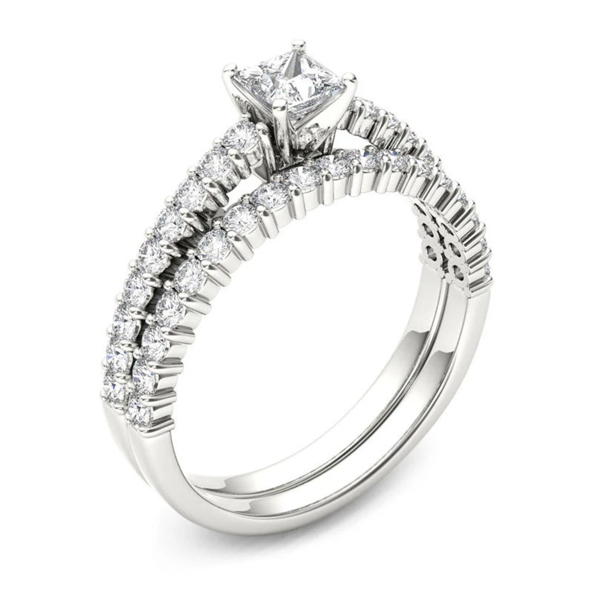14K White Gold Princess-Cut Diamond Engagement Ring Set O914