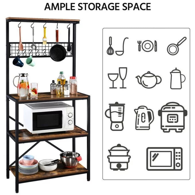 Baker's Rack Kitchen Island with Hooks Microwave Stand Q7668