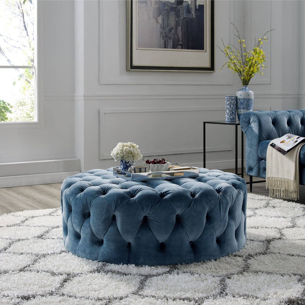 Tufted Velvet Round Ottoman with Casters P206528