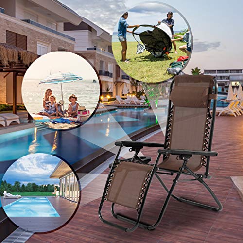 Zero Gravity Lounge Chairs Set of 2 with Pillow and Cup Holder F419392