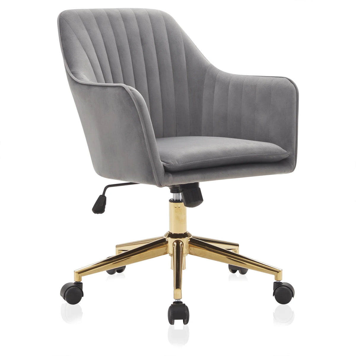 Gray Velvet Swivel Rolling Desk Chair with Adjustable Height D372110