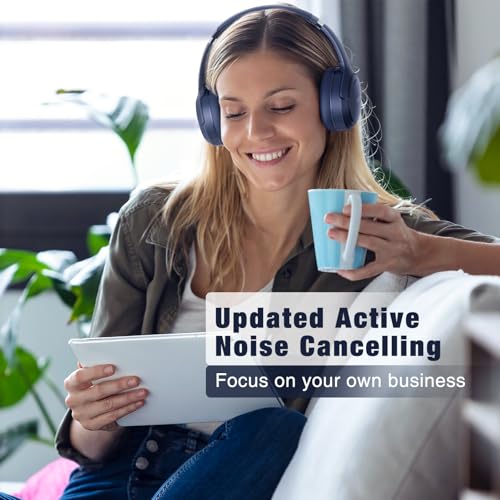 Hybrid Active Noise Cancelling Wireless Over Ear Bluetooth Headphones with Microphone A491