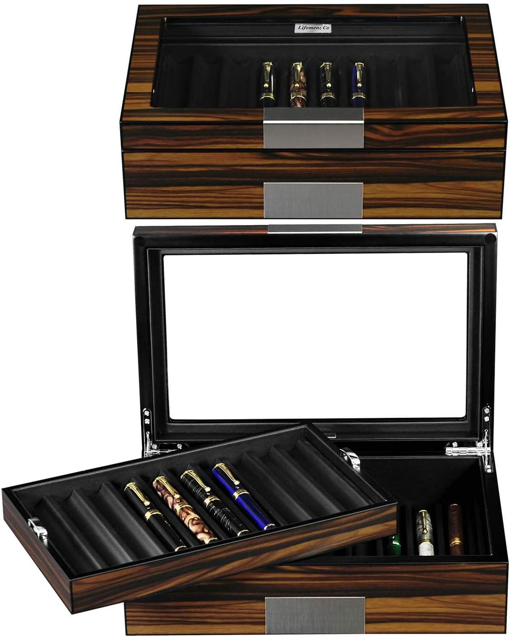 Ebony Wood Pen Display Case with Glass Window O875530