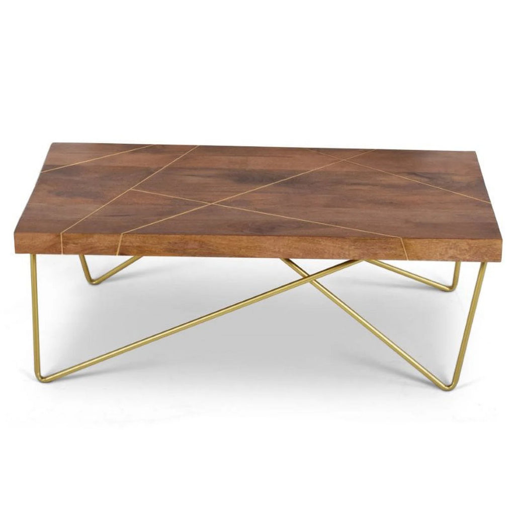Warm Brown Pine and Brass Coffee Table Y40752
