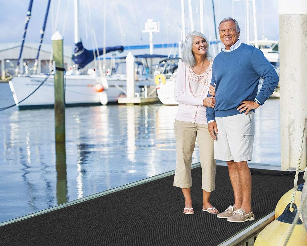 Smokey Black 3 Feet x 30 Feet Double-Ribbed Carpet Runner with Skid-Resistant Rubber Backing V475272