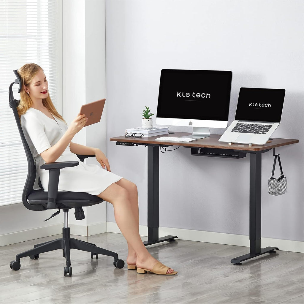 Black Steel Frame Walnut Top Electric Standing Desk, 48 x 24 Inch A497