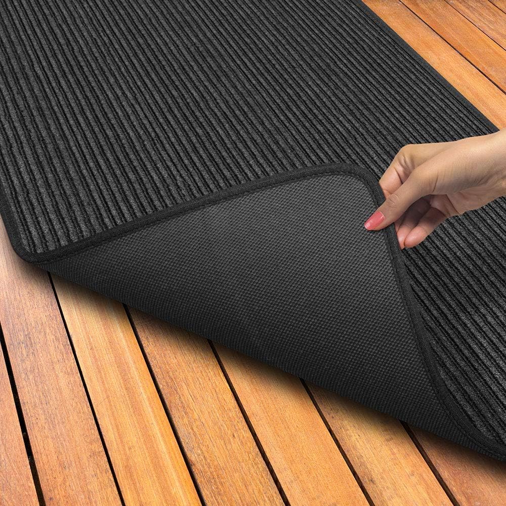 Smokey Black 3 Feet x 30 Feet Double-Ribbed Carpet Runner with Skid-Resistant Rubber Backing V475272