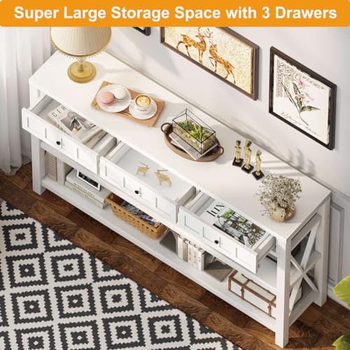 Industrial Console Table with Shelf and 3 Drawers, Walnut Brown Z7665