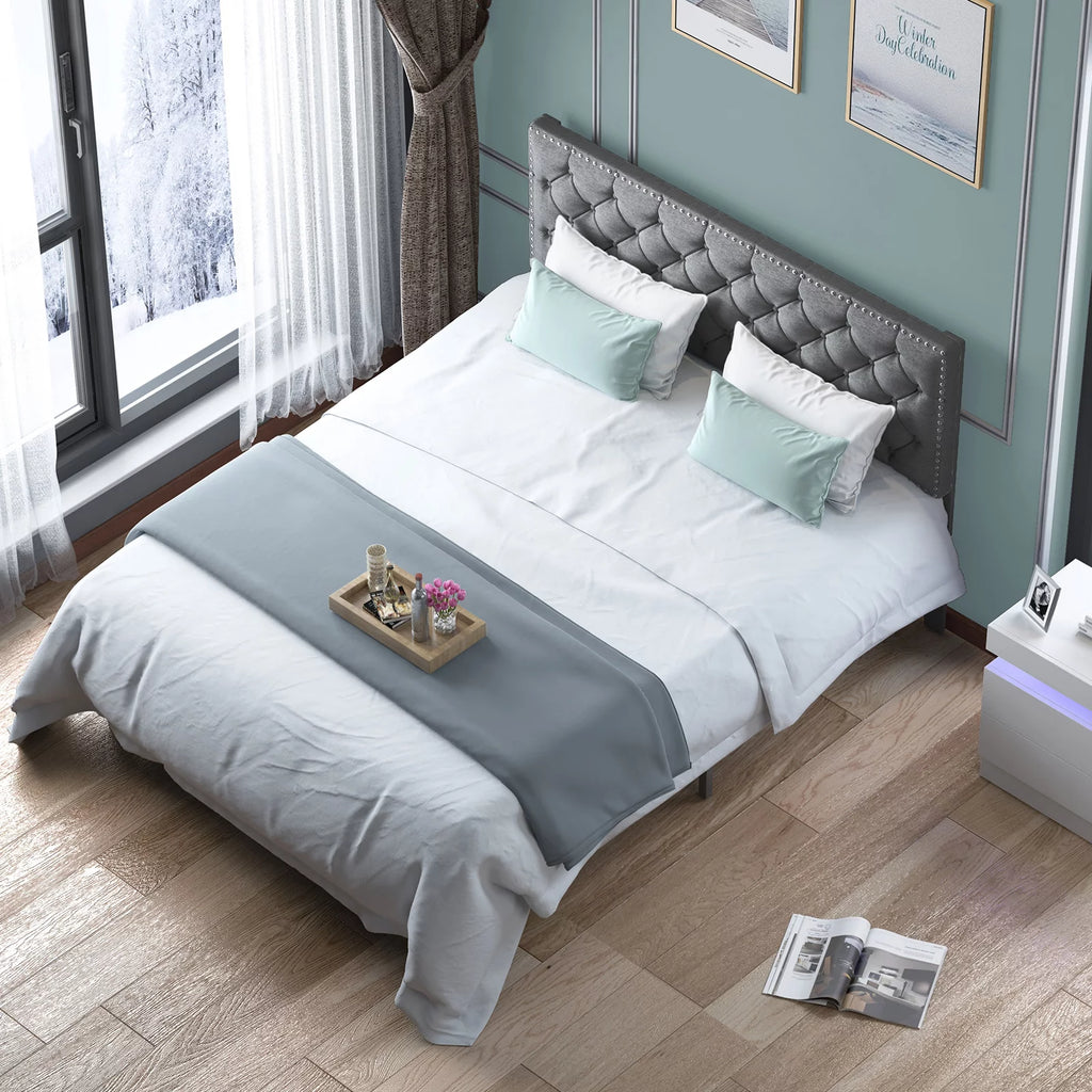 King Size Upholstered Platform Bed Frame with Headboard M3758