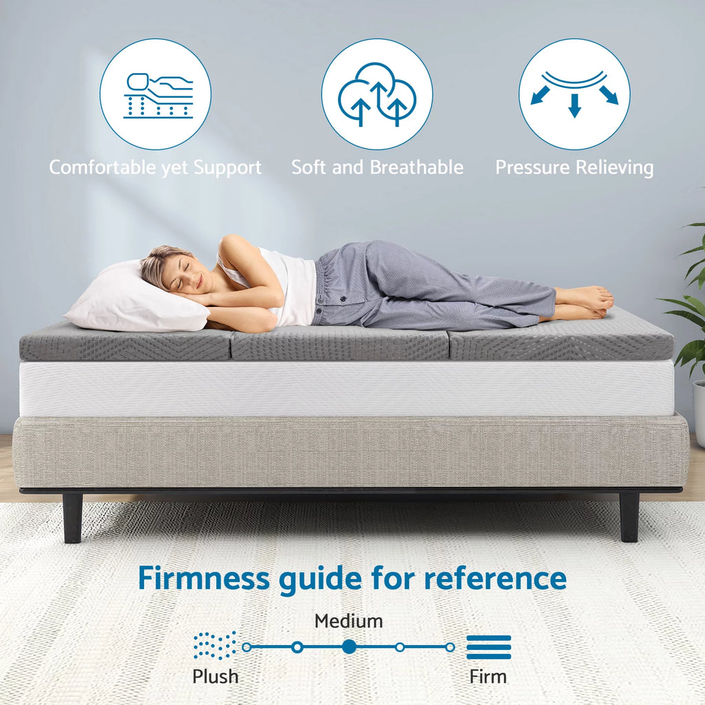 Gray Tri Fold Gel Memory Foam Mattress with Washable Cover S175