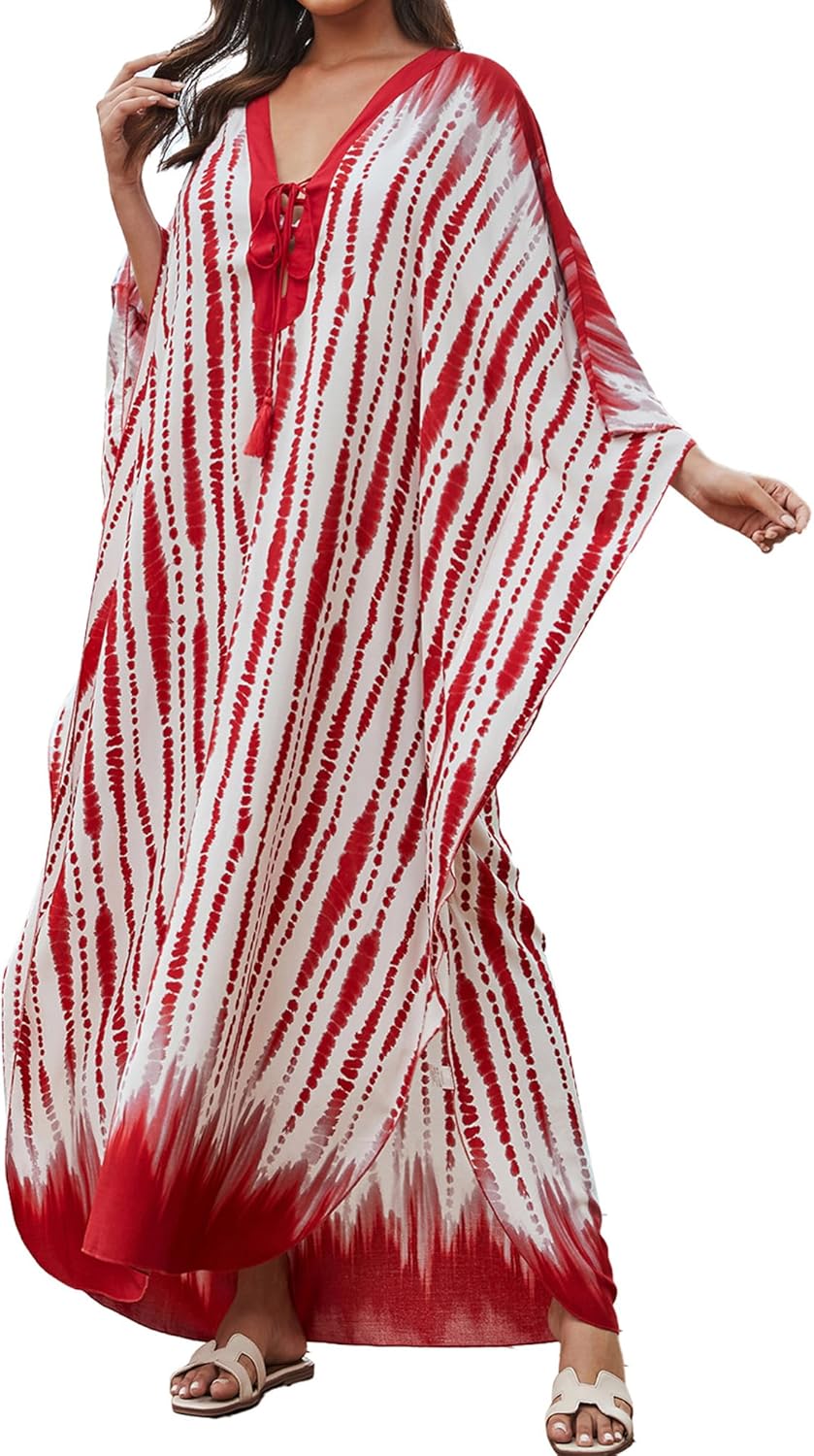 Red Tie Dye Caftan Dress T8191