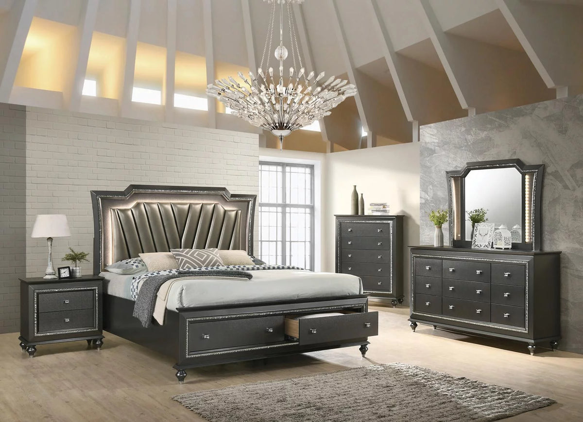 Metallic Grey Storage Bedroom Set with Chest B5867