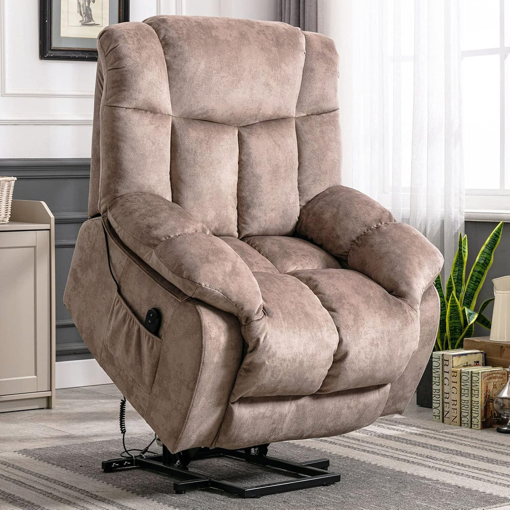 Camel Power Lift Recliner Chair with Overstuffed Design S4202