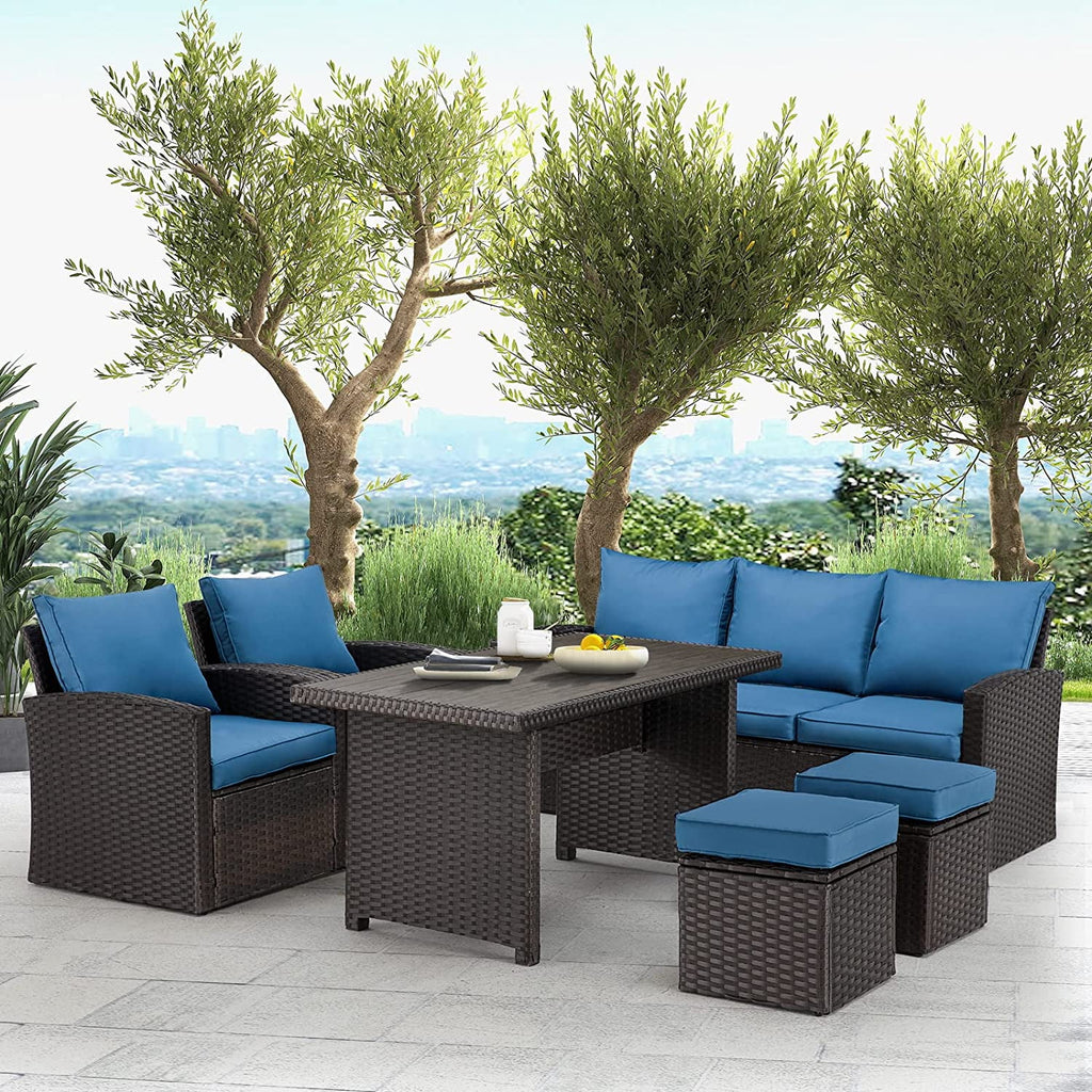 6 Pieces All Weather Wicker Rattan Patio Furniture Set G104393
